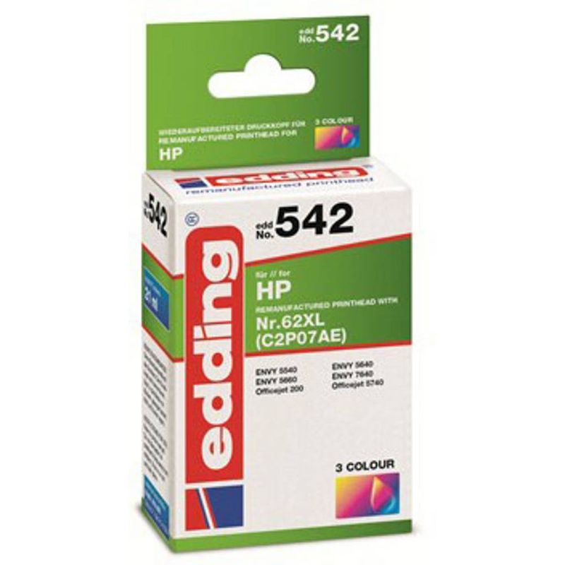 Foto van Edding cartridge vervangt hp 62xl (c2p07ae) compatibel single cyaan, magenta, geel edd-542 18-542