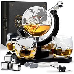 Foto van Whisiskey whiskey karaf - wereldbol - luxe whisky karaf set - 0,9 l - decanteer karaf - incl. accessoires