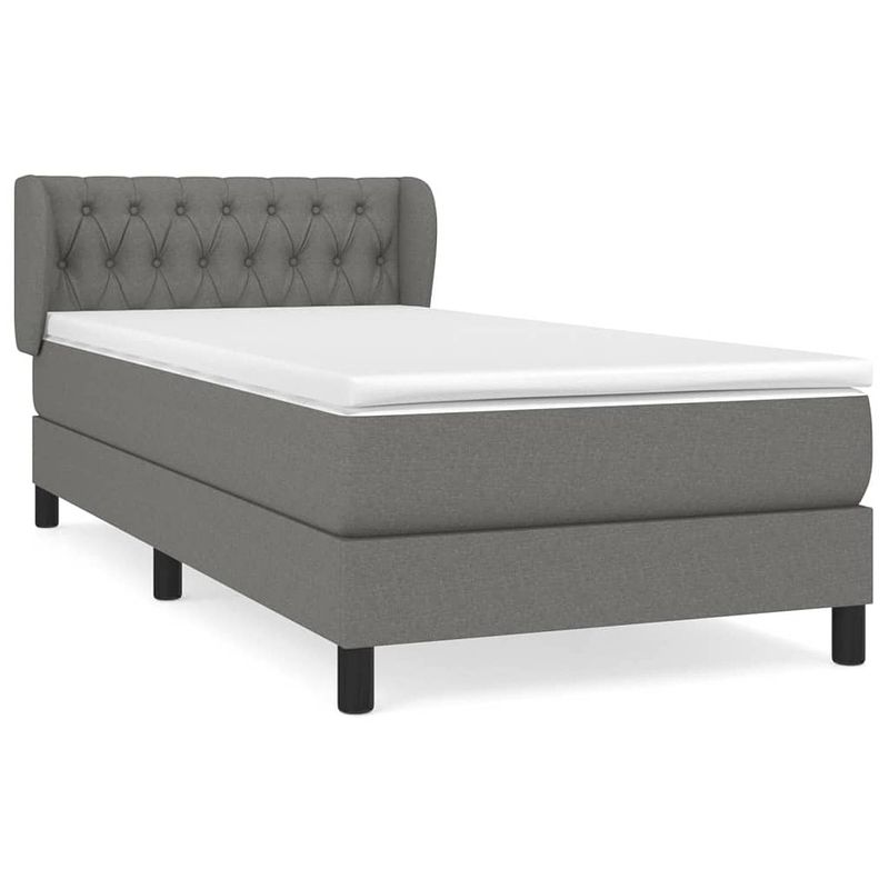 Foto van The living store boxspringbed - donkergrijs - 203x93x78/88 cm - pocketvering matras - middelharde ondersteuning -