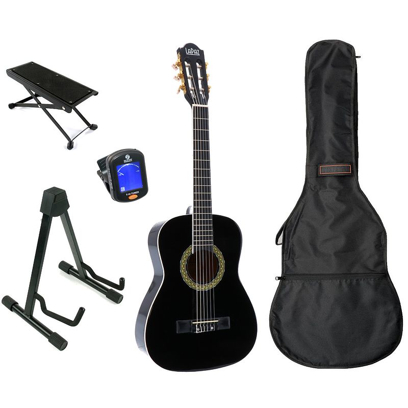 Foto van Lapaz 002 bk klassieke gitaar 1/2-formaat zwart + accessoires