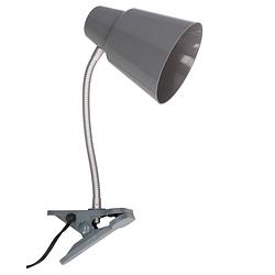 Foto van Grijze leeslamp/bureaulamp met klem 22 x 12 x 32 cm - buigbare klemlampen