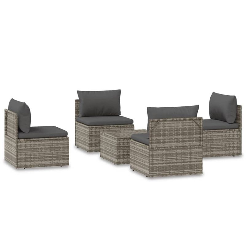 Foto van Vidaxl 5-delige loungeset met kussens poly rattan grijs