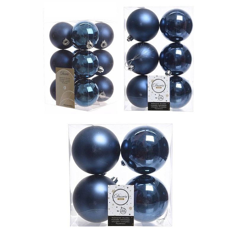 Foto van Kerstversiering kunststof kerstballen donkerblauw 6-8-10 cm pakket van 22x stuks - kerstbal