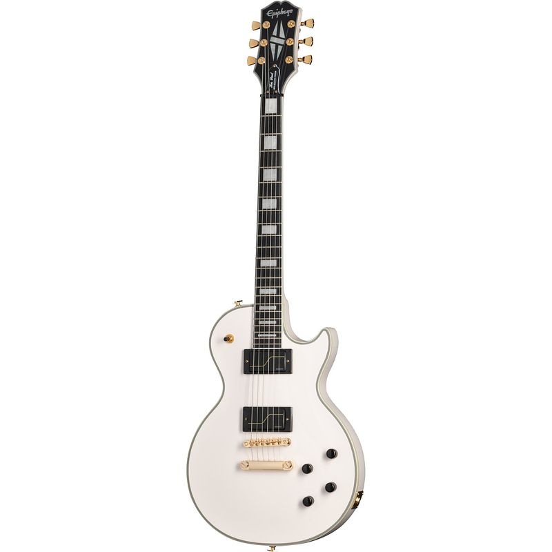 Foto van Epiphone matt heafy origins les paul custom bone white elektrische gitaar met koffer