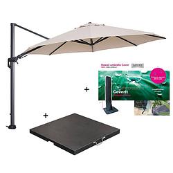 Foto van Garden impressions hawaii zweefparasol ø350 cm donker grijs/ecru met 90 kg parasolvoet en parasolhoes