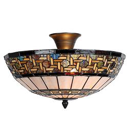 Foto van Clayre & eef tiffany plafondlamp plafonnière rustica serie - bruin, brons, multi colour - ijzer, glas, metaal