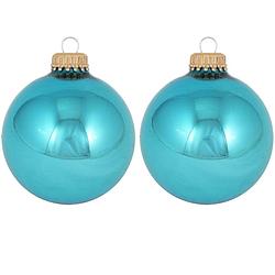 Foto van 24x turquoise blauwe glazen kerstballen glans 7 cm kerstboomversiering - kerstbal