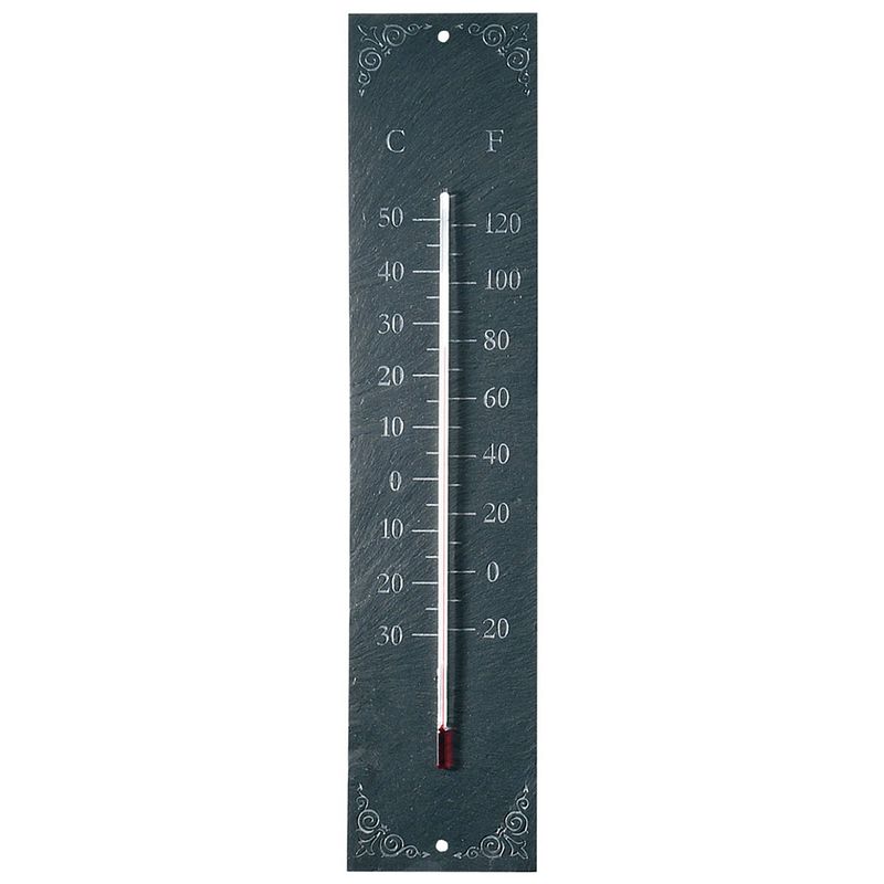 Foto van Tuin/buiten thermometer van leisteen 45 cm - buitenthermometers