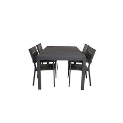 Foto van Marbella tuinmeubelset tafel 100x160/240cm en 4 stoel levels zwart.