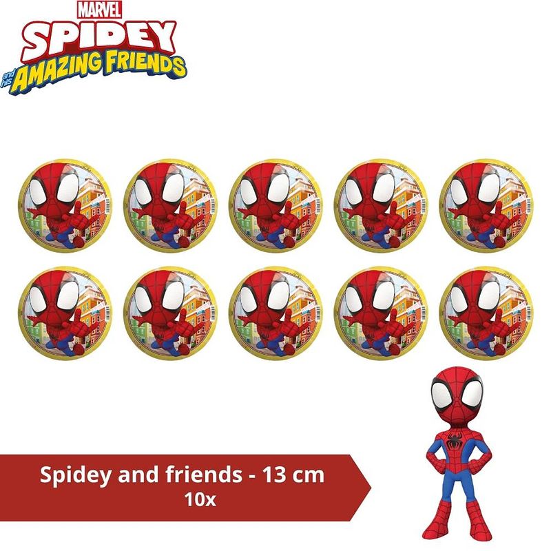 Foto van Bal - voordeelverpakking - spidey en friends - 13 cm - 10 stuks