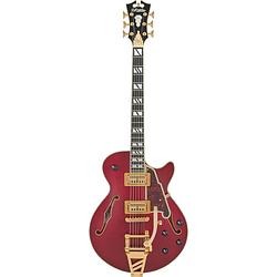 Foto van D'sangelico deluxe bobby weir 3 satin trans wine signature semi-akoestische gitaar met hardshell koffer