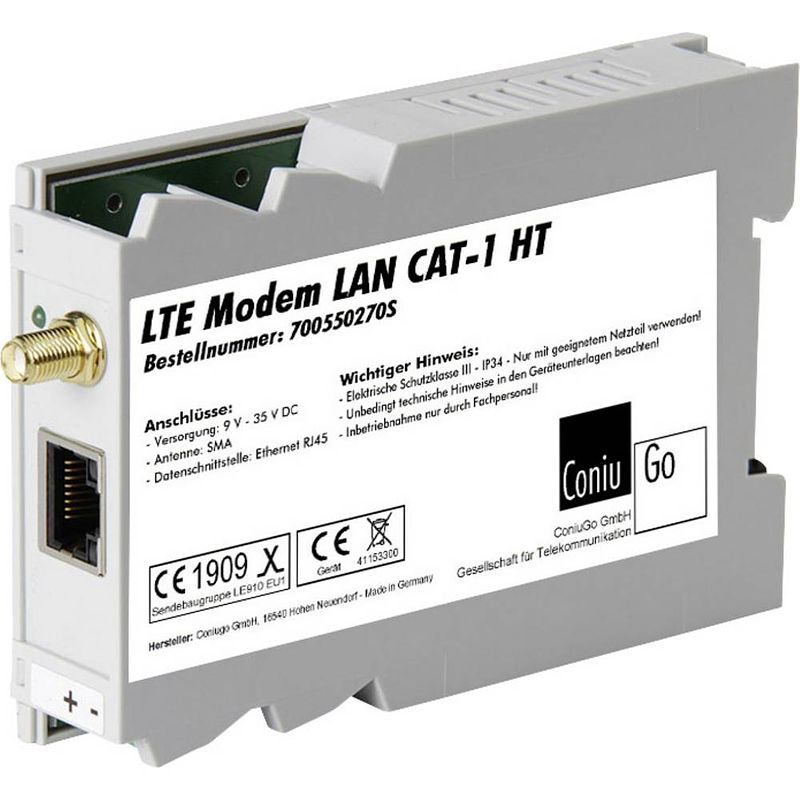 Foto van Coniugo coniugo lte gsm modem lan hutschiene cat 1 lte-modem 12 v/dc functie: alarmeren