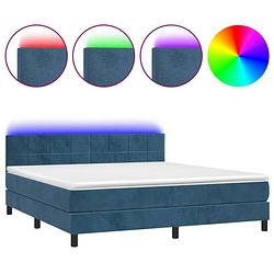 Foto van The living store boxspring dark blue velvet - pocket spring mattress - soft led lighting