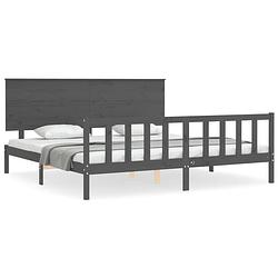 Foto van The living store bedframe - grenenhout - grijs - 205.5 x 205.5 x 82.5 cm - multiplex lattenbodem