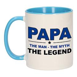 Foto van Papa the legend cadeau mok / beker wit en blauw 300 ml - feest mokken