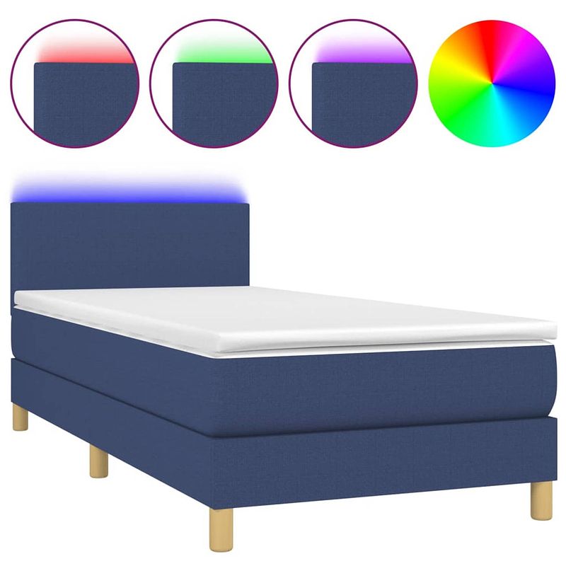 Foto van The living store boxspring pocketvering - 203x80x78/88 cm - blauw - led - inclusief matras en topmatras