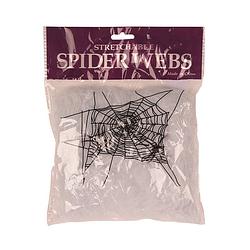 Foto van Faram decoratie spinnenweb/spinrag met spinnen - 20 gram - wit - halloween/horror versiering - feestdecoratievoorwerp