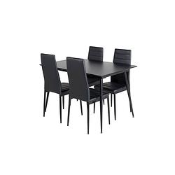 Foto van Silarblext eethoek eetkamertafel uitschuifbare tafel lengte cm 120 / 160 zwart en 4 slim high back eetkamerstal pu