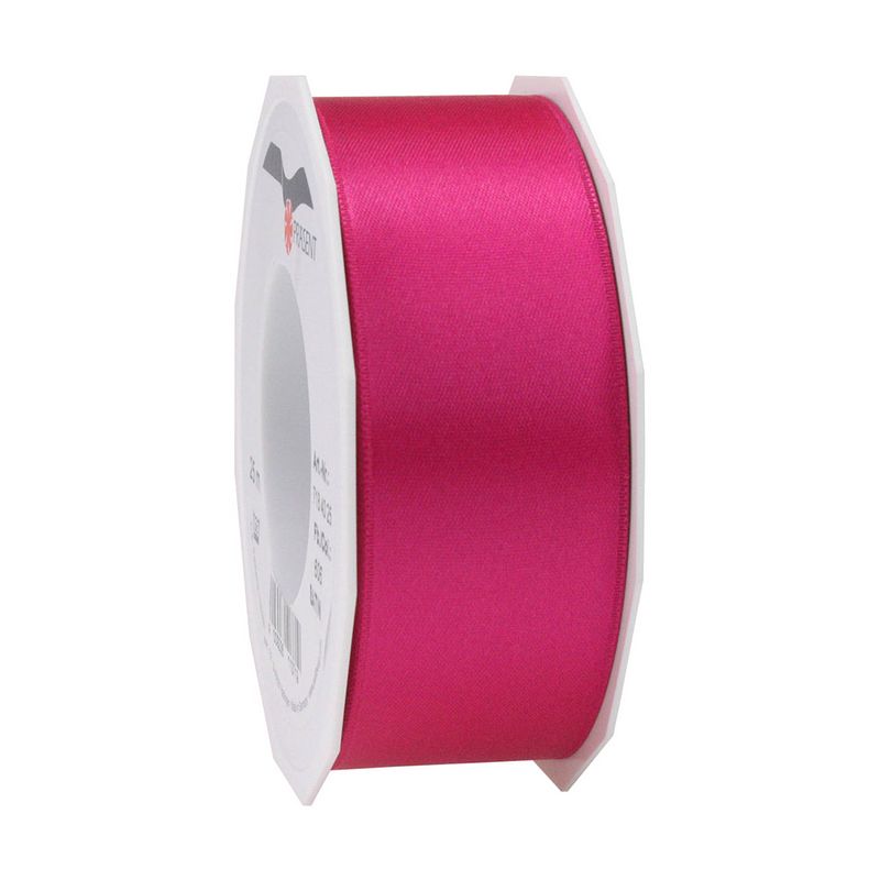 Foto van 1x luxe hobby/decoratie fuchsia roze satijnen sierlinten breed 4 cm/40 mm x 25 meter - cadeaulinten