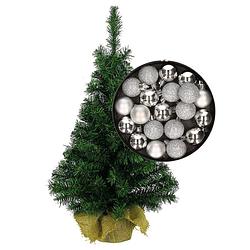 Foto van Mini kerstboom/kunst kerstboom h45 cm inclusief kerstballen zilver - kunstkerstboom