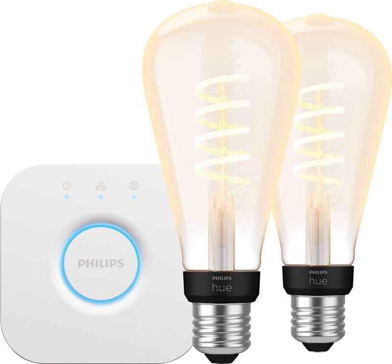 Foto van Philips hue filament white ambiance edison xl 2-pack + bridge