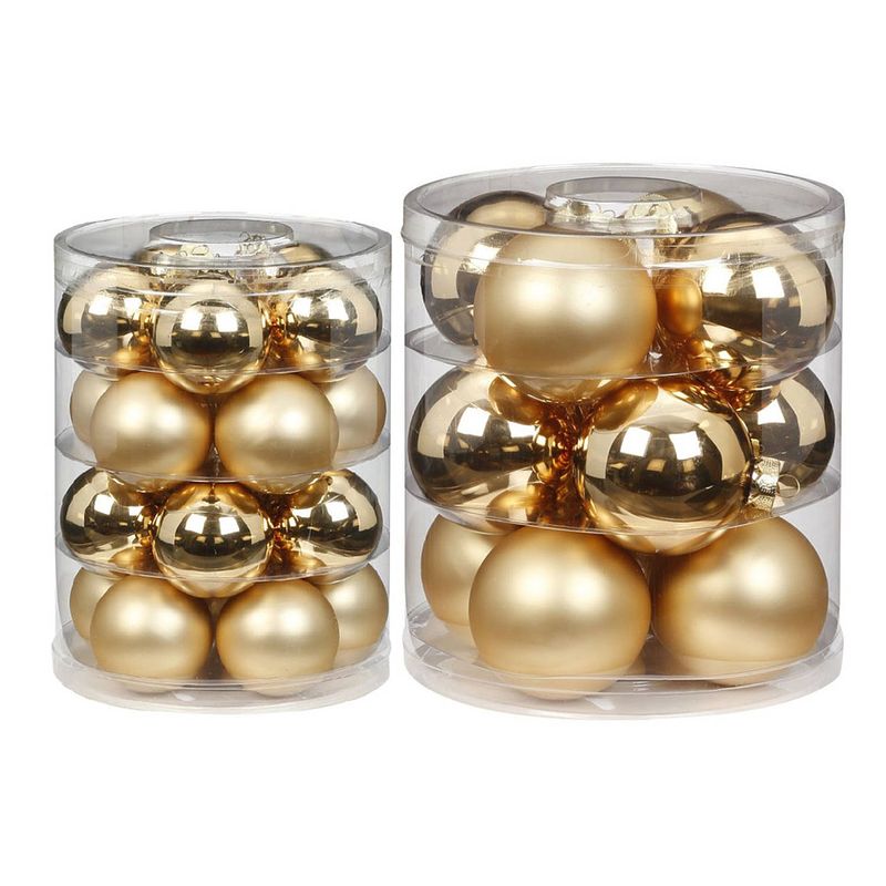 Foto van 42x stuks glazen kerstballen elegant goud mix 6 en 8 cm glans en mat - kerstbal