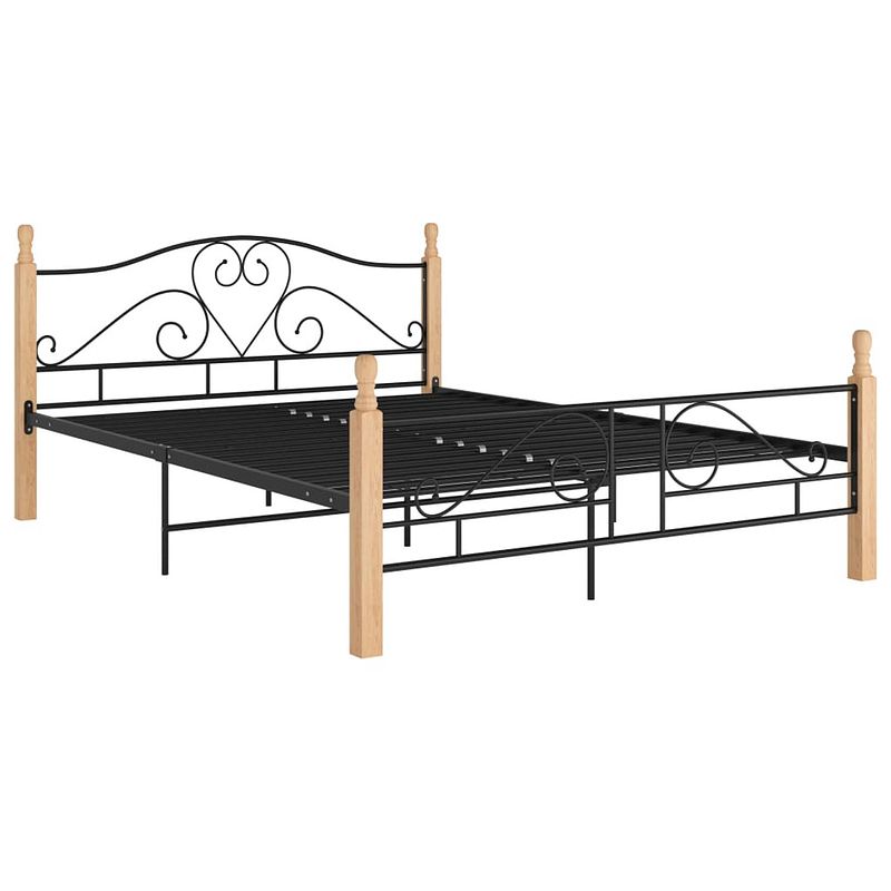 Foto van The living store bed the living store metalen bedframe 210 x 167 x 90 cm - zwart en lichthout