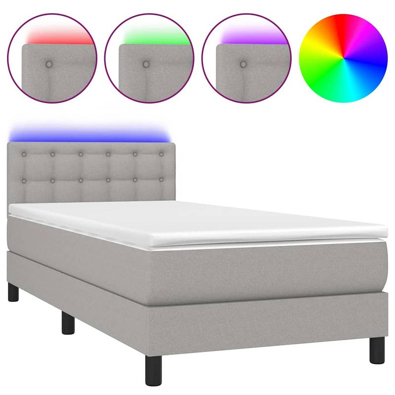 Foto van The living store boxspring bed - led - lichtgrijs - stof - 193x90x78/88cm - pocketvering matras - huidvriendelijk