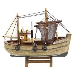Foto van Vissersboot schaalmodel - hout - 20 x 5.5 x 17 cm - maritieme boten decoraties voor binnen - beeldjes
