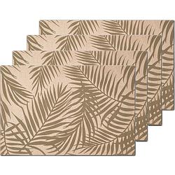 Foto van Placemats palm bladeren print - 8x - linnen - 45 x 30 cm - beige/groen - placemats