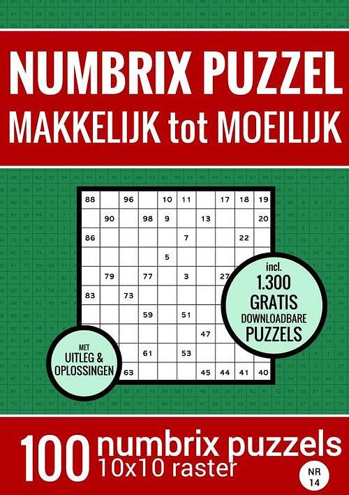 Foto van Kerstcadeau: puzzelboek met 100 numbrix puzzels - makkelijk tot moeilijk - nr.14 - puzzelboeken & meer - paperback (9789464657821)