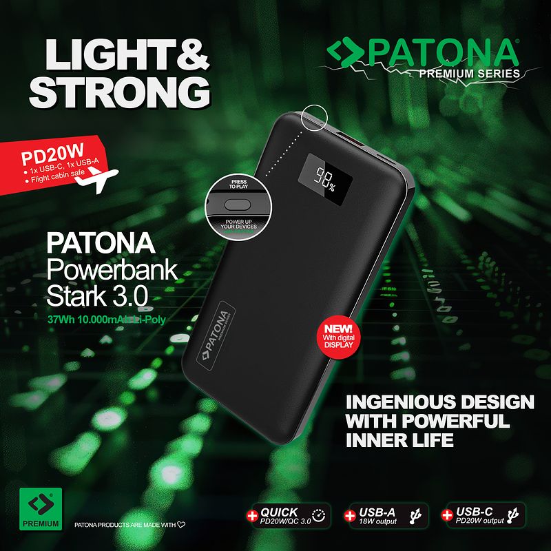 Foto van Patona premium powerbank pd20w 10.000mah - ondersteunt pd snelladen