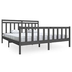 Foto van The living store bedframe - grijs - 205.5 x 186 x 100 cm - massief grenenhout