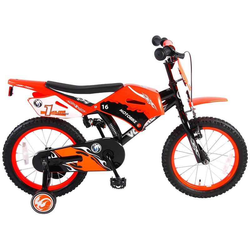 Foto van Volare jongensfiets motorbike 16 inch 25,4 cm jongens terugtraprem zwart/rood