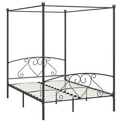 Foto van The living store hemelbedframe - grijs metaal - 209 x 147.5 x 198 cm - massief en duurzaam - inclusief lattenbodem -