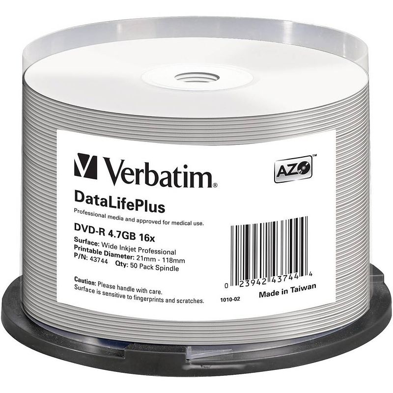 Foto van Verbatim 43744 dvd-r disc 4.7 gb 50 stuk(s) spindel bedrukbaar