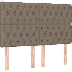 Foto van The living store boxspring bed - led - taupe - 193 x 144 x 118/128 cm - pocketvering