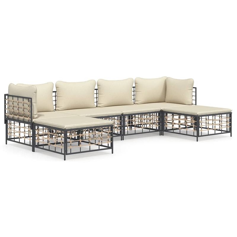 Foto van Vidaxl 6-delige loungeset met kussens poly rattan antracietkleurig