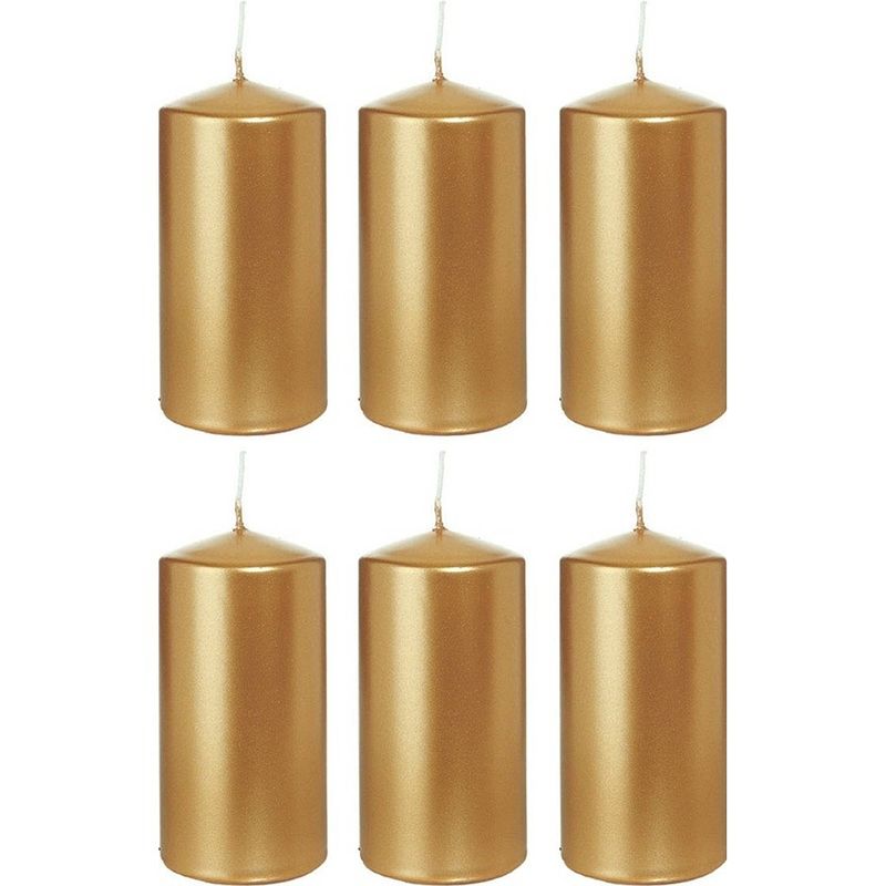 Foto van 6x kaarsen goud 6 x 12 cm 40 branduren sfeerkaarsen - stompkaarsen