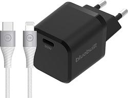 Foto van Bluebuilt power delivery oplader 30w zwart + lightning kabel 1,5m nylon wit