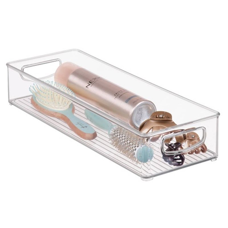 Foto van Idesign - opbergbox met handvaten, 15.2 x 40.6 x 7.6 cm, stapelbaar, kunststof, transparant - idesign kitchen binz