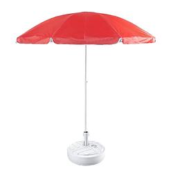 Foto van Rood strand/tuin basic parasol van nylon 200 cm + parasolvoet wit - parasols