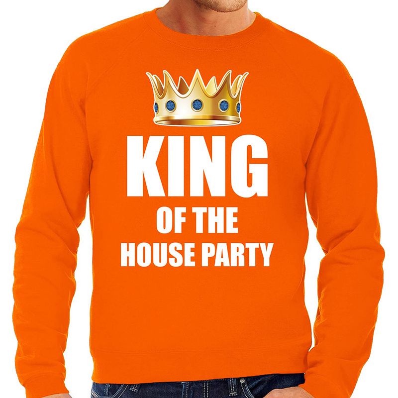 Foto van Woningsdag king of the house party sweaters / trui voor thuisblijvers tijdens koningsdag oranje heren xl - feesttruien