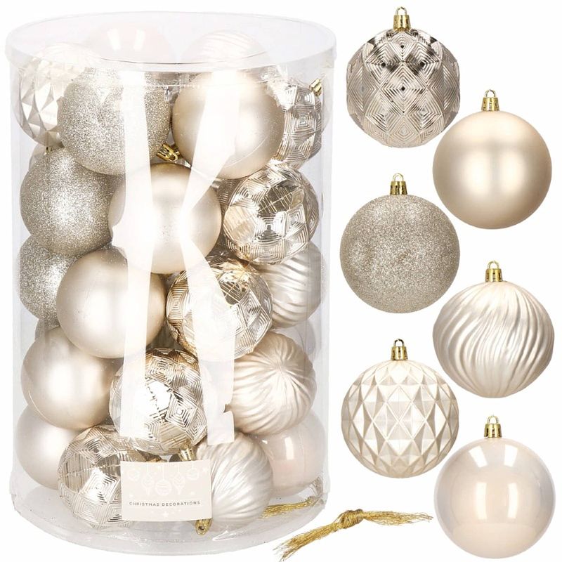 Foto van Kerstballen 30 stuks 8 cm beige/goud tinten