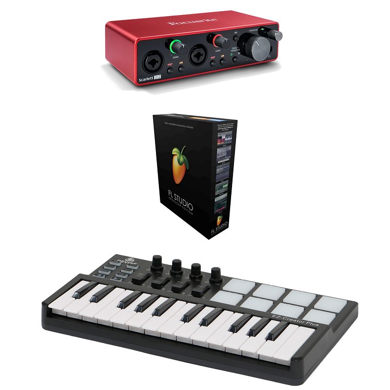 Foto van Focusrite scarlett 2i2 3rd gen bundel met fl studio plus midi keyboard