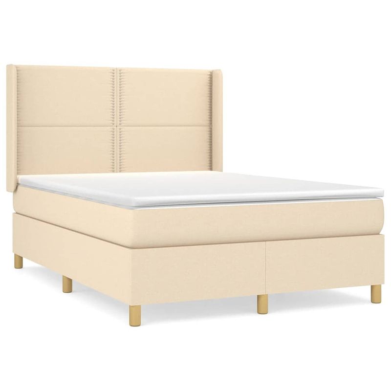 Foto van Vidaxl boxspring met matras stof crèmekleurig 140x190 cm