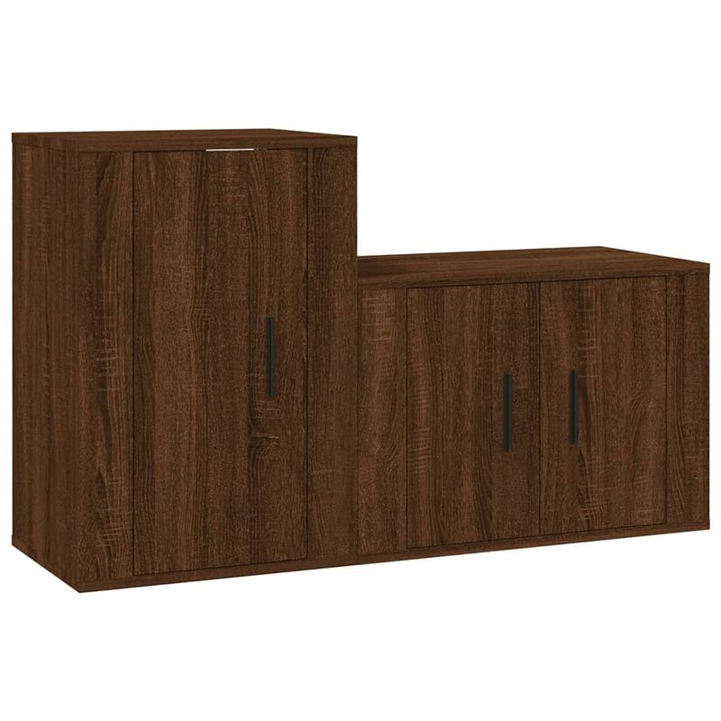 Foto van The living store classic tv-meubelset - bruineiken - 57x34.5x40 cm en 40x34.5x60 cm - bewerkt hout