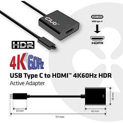 Foto van Club3d cac-2504 usb adapter [1x usb 3.2 gen 2 stekker c (usb 3.1) - 1x hdmi-bus] zwart