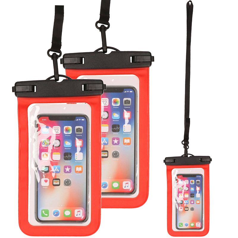 Foto van Set van 3x stuks bellatio design waterdicht telefoonhoesje voor alle telefoons tot 6 inch rood - telefoonhoesjes