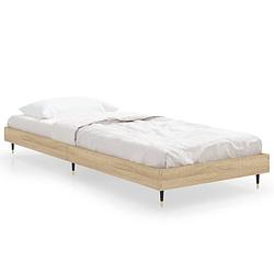 Foto van The living store bedframe sonoma eiken - 193 x 78 cm - duurzaam hout - metalen poten - multiplex lattenbodem